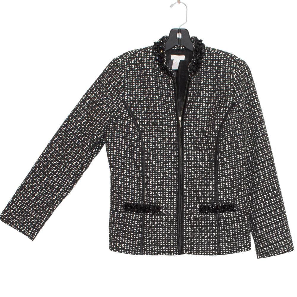 Chicos Womens Jacket Beaded Full Zip Long Sleeve Career Black Size 0 Small 4 FT